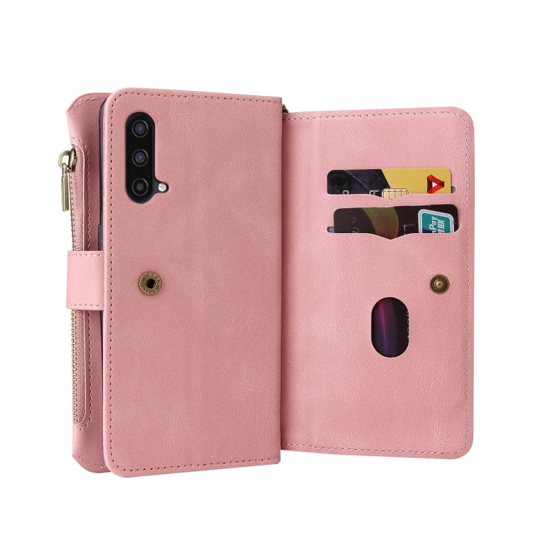 For OnePlus Nord CE 5G Skin Feel PU + TPU Horizontal Flip Leather Case With Holder & 15 Cards Slot & Wallet & Zipper Pocket & Lanyard(Pink)