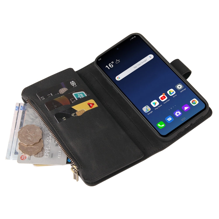 For LG G9 / Velvet Skin Feel PU + TPU Horizontal Flip Leather Case With Holder & 15 Cards Slot & Wallet & Zipper Pocket & Lanyard(Black)