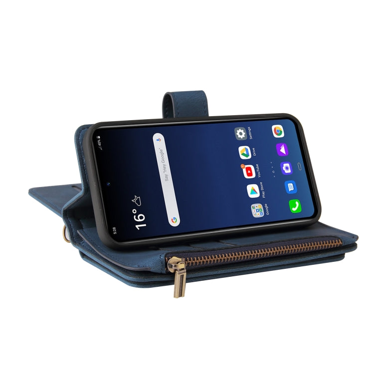 For LG G9 / Velvet Skin Feel PU + TPU Horizontal Flip Leather Case With Holder & 15 Cards Slot & Wallet & Zipper Pocket & Lanyard(Blue)