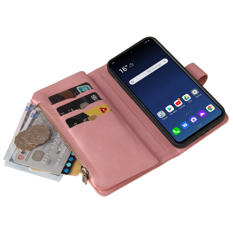 For LG G9 / Velvet Skin Feel PU + TPU Horizontal Flip Leather Case With Holder & 15 Cards Slot & Wallet & Zipper Pocket & Lanyard(Pink) - LG Cases by PMC Jewellery | Online Shopping South Africa | PMC Jewellery | Buy Now Pay Later Mobicred