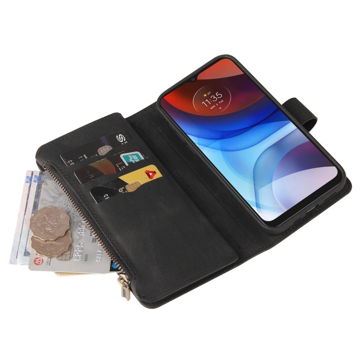 For Motorola Moto E7 Power Skin Feel PU + TPU Horizontal Flip Leather Case With Holder & 15 Cards Slot & Wallet & Zipper Pocket & Lanyard(Black)
