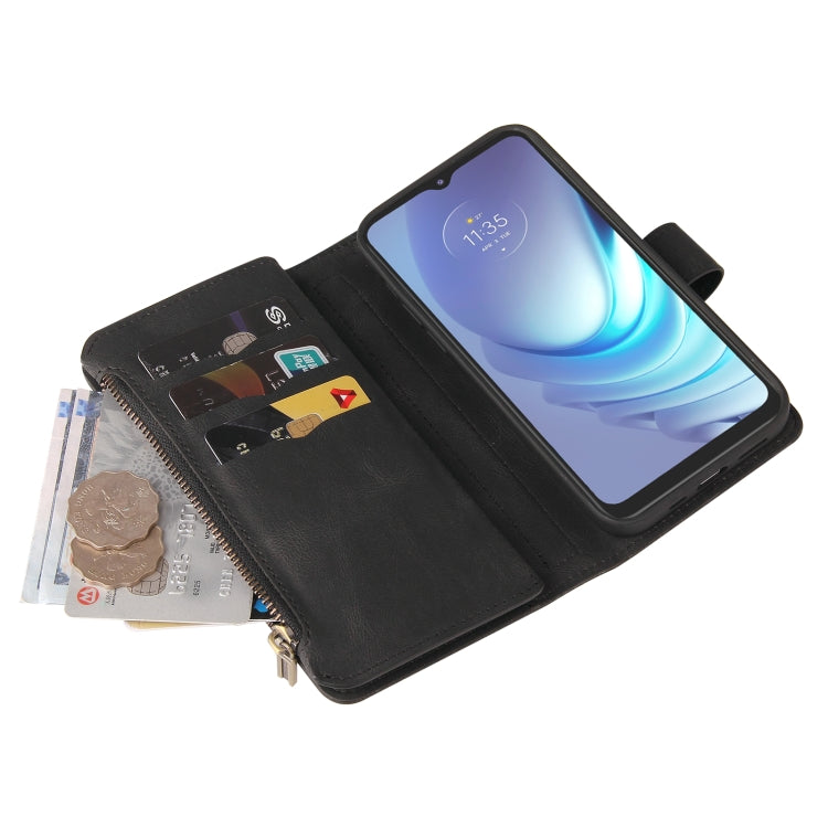 For Motorola Moto G50 Skin Feel PU + TPU Horizontal Flip Leather Case With Holder & 15 Cards Slot & Wallet & Zipper Pocket & Lanyard(Black)