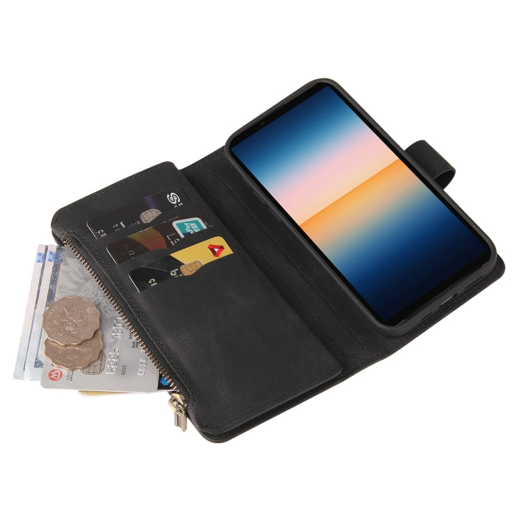 For Sony Xperia 10 III Skin Feel PU + TPU Horizontal Flip Leather Case With Holder & 15 Cards Slot & Wallet & Zipper Pocket & Lanyard(Black) - Sony Cases by PMC TechLife | Online Shopping South Africa | PMC TechLife | Buy Now Pay Later Mobicred