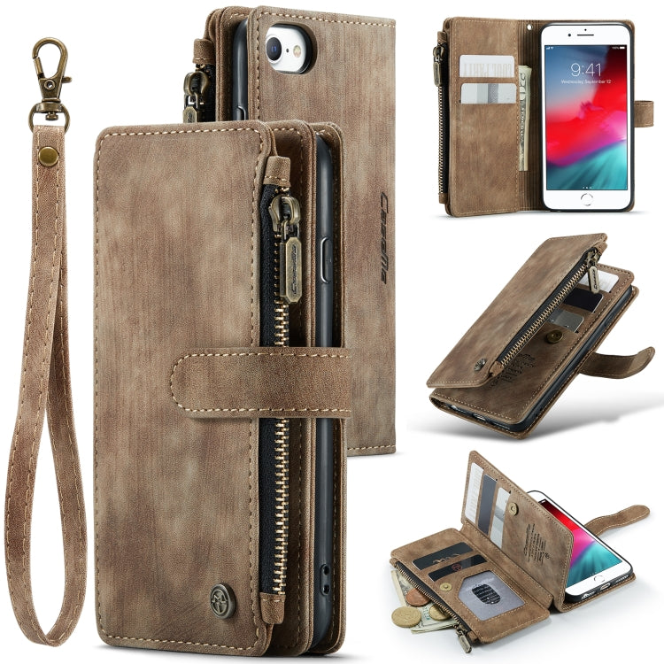 For iPhone SE 2022 / SE 2020 / 8 / 7 / 6 CaseMe-C30 PU + TPU Multifunctional Horizontal Flip Leather Case with Holder & Card Slot & Wallet & Zipper Pocke(Brown)