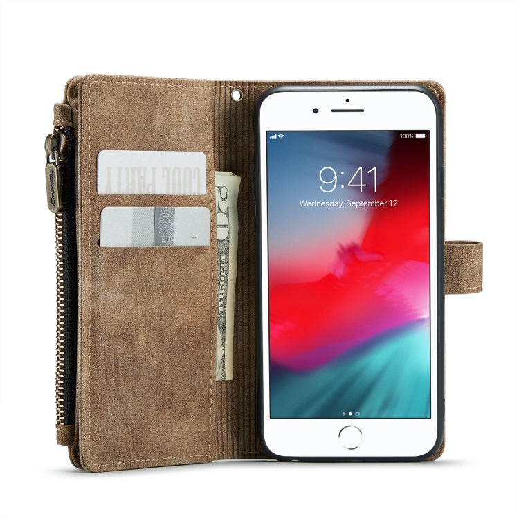 For iPhone SE 2022 / SE 2020 / 8 / 7 / 6 CaseMe-C30 PU + TPU Multifunctional Horizontal Flip Leather Case with Holder & Card Slot & Wallet & Zipper Pocke(Brown)
