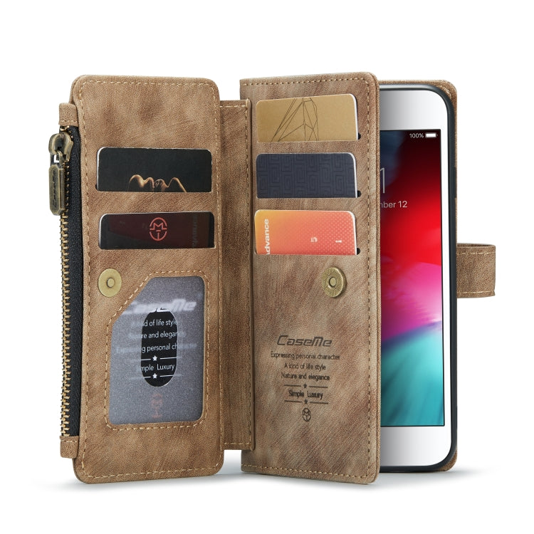 For iPhone SE 2022 / SE 2020 / 8 / 7 / 6 CaseMe-C30 PU + TPU Multifunctional Horizontal Flip Leather Case with Holder & Card Slot & Wallet & Zipper Pocke(Brown)