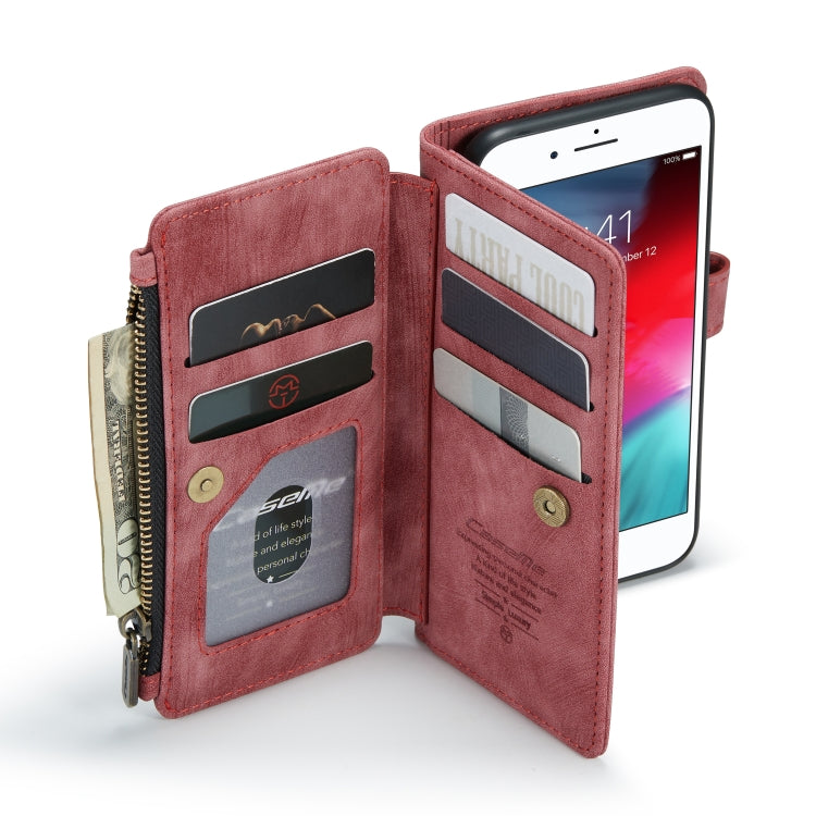 For iPhone SE 2022 / SE 2020 / 8 / 7 / 6 CaseMe-C30 PU + TPU Multifunctional Horizontal Flip Leather Case with Holder & Card Slot & Wallet & Zipper Pocke(Red)