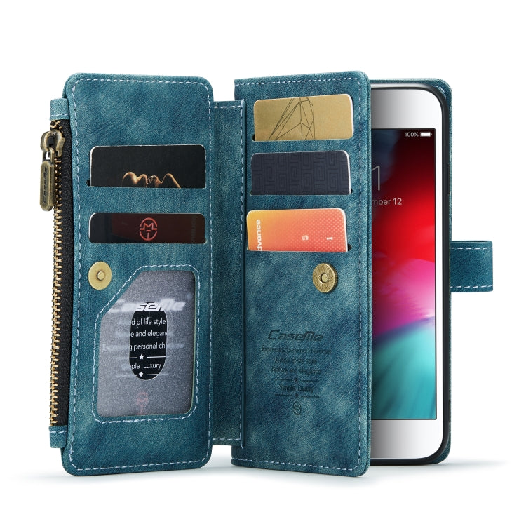 For iPhone SE 2022 / SE 2020 / 8 / 7 / 6 CaseMe-C30 PU + TPU Multifunctional Horizontal Flip Leather Case with Holder & Card Slot & Wallet & Zipper Pocke(Blue)