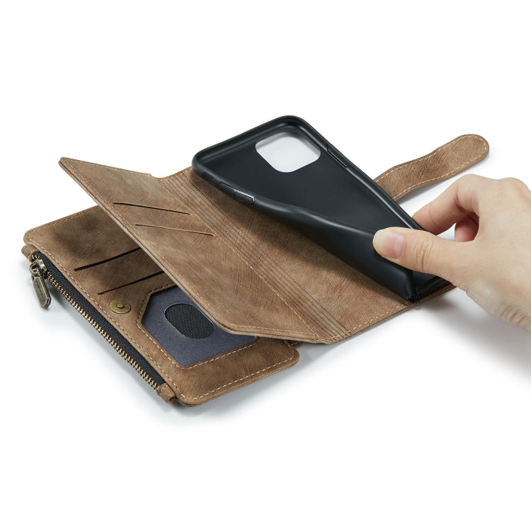 For iPhone 11 Pro CaseMe-C30 PU + TPU Multifunctional Horizontal Flip Leather Case with Holder & Card Slot & Wallet & Zipper Pocket (Brown)