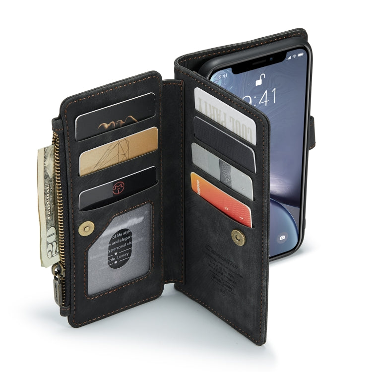 For iPhone XR CaseMe-C30 PU + TPU Multifunctional Horizontal Flip Leather Case with Holder & Card Slot & Wallet & Zipper Pocket(Black)