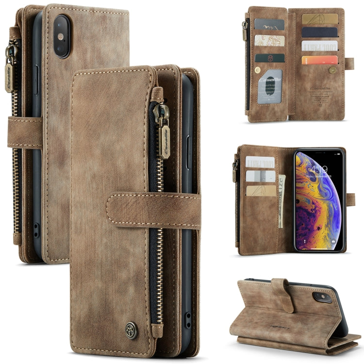 For iPhone XS Max CaseMe-C30 PU + TPU Multifunctional Horizontal Flip Leather Case with Holder & Card Slot & Wallet & Zipper Pocket(Brown)