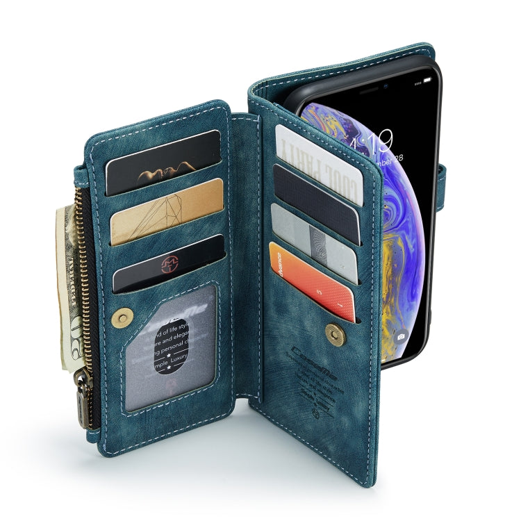 For iPhone XS Max CaseMe-C30 PU + TPU Multifunctional Horizontal Flip Leather Case with Holder & Card Slot & Wallet & Zipper Pocket(Blue)