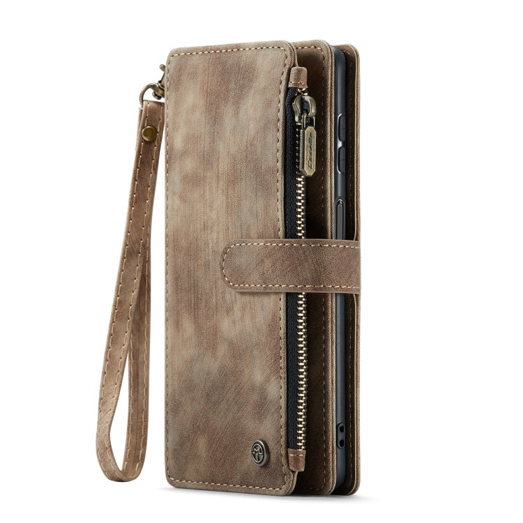 For Samsung Galaxy A12 CaseMe-C30 PU + TPU Multifunctional Horizontal Flip Leather Case with Holder & Card Slot & Wallet & Zipper Pocket(Brown)