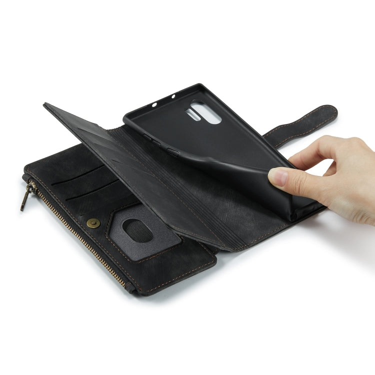For Samsung Galaxy Note10+ CaseMe-C30 PU + TPU Multifunctional Horizontal Flip Leather Case with Holder & Card Slot & Wallet & Zipper Pocket(Black)