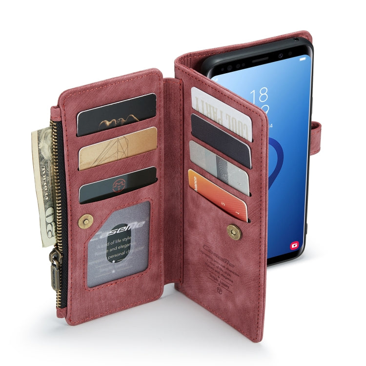 For Samsung Galaxy S9+ CaseMe-C30 PU + TPU Multifunctional Horizontal Flip Leather Case with Holder & Card Slot & Wallet & Zipper Pocket(Red)