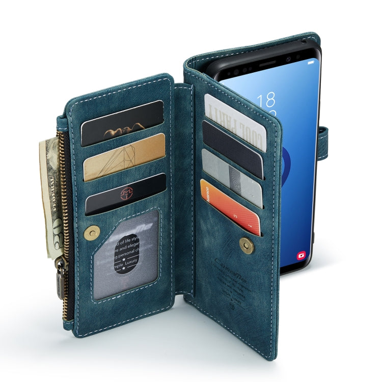 For Samsung Galaxy S9+ CaseMe-C30 PU + TPU Multifunctional Horizontal Flip Leather Case with Holder & Card Slot & Wallet & Zipper Pocket(Blue)