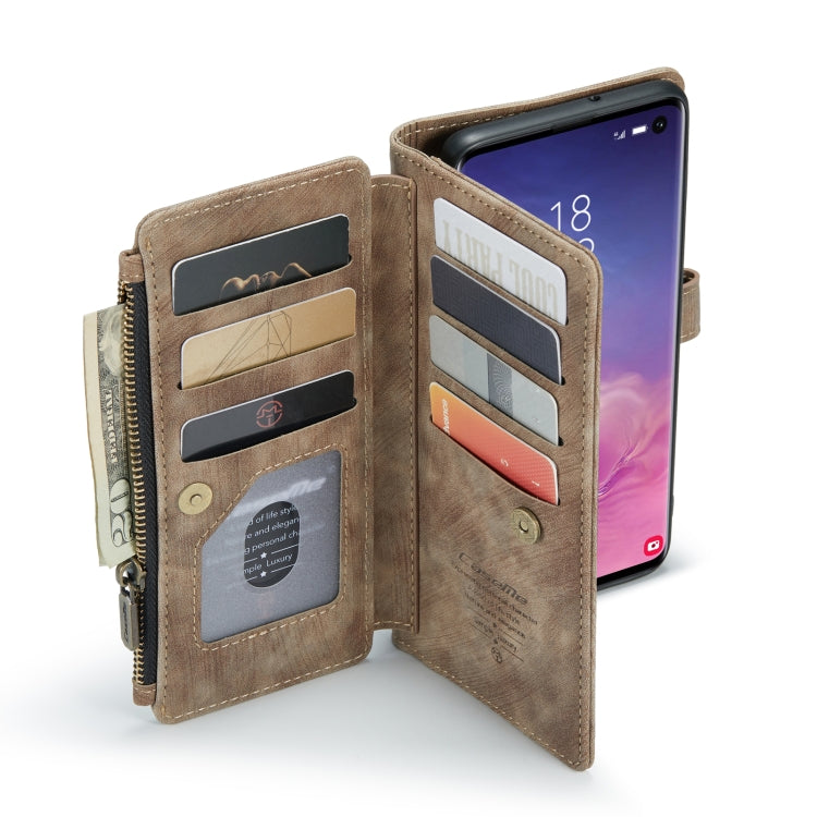 For Samsung Galaxy S10 CaseMe-C30 PU + TPU Multifunctional Horizontal Flip Leather Case with Holder & Card Slot & Wallet & Zipper Pocket(Brown) - free shipping - PMC Jewellery - Order now!