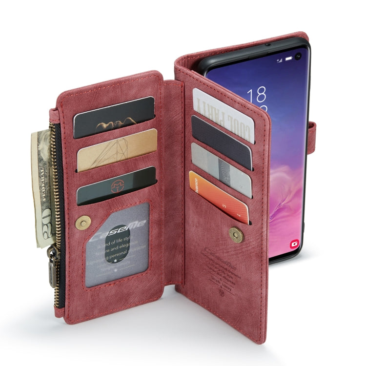 For Samsung Galaxy S10 CaseMe-C30 PU + TPU Multifunctional Horizontal Flip Leather Case with Holder & Card Slot & Wallet & Zipper Pocket(Red)