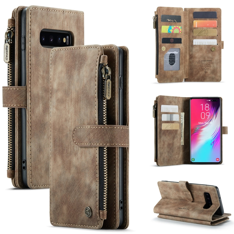 For Samsung Galaxy S10+ CaseMe-C30 PU + TPU Multifunctional Horizontal Flip Leather Case with Holder & Card Slot & Wallet & Zipper Pocket(Brown)