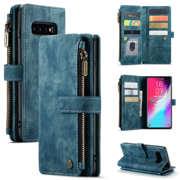 For Samsung Galaxy S10+ CaseMe-C30 PU + TPU Multifunctional Horizontal Flip Leather Case with Holder & Card Slot & Wallet & Zipper Pocket(Blue)
