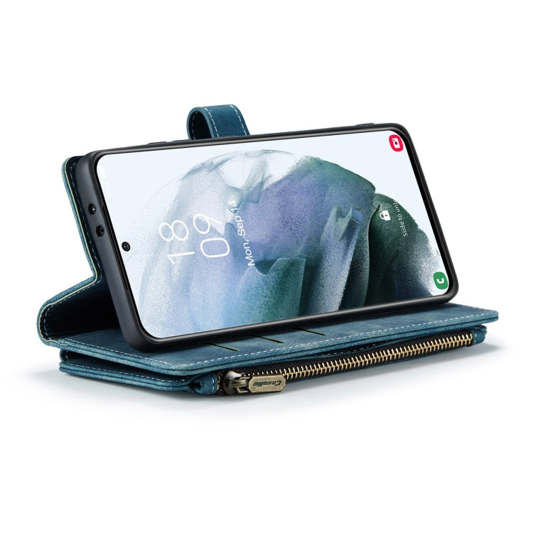 For Samsung Galaxy S21+ 5G CaseMe-C30 PU + TPU Multifunctional Horizontal Flip Leather Case with Holder & Card Slot & Wallet & Zipper Pocket(Blue)