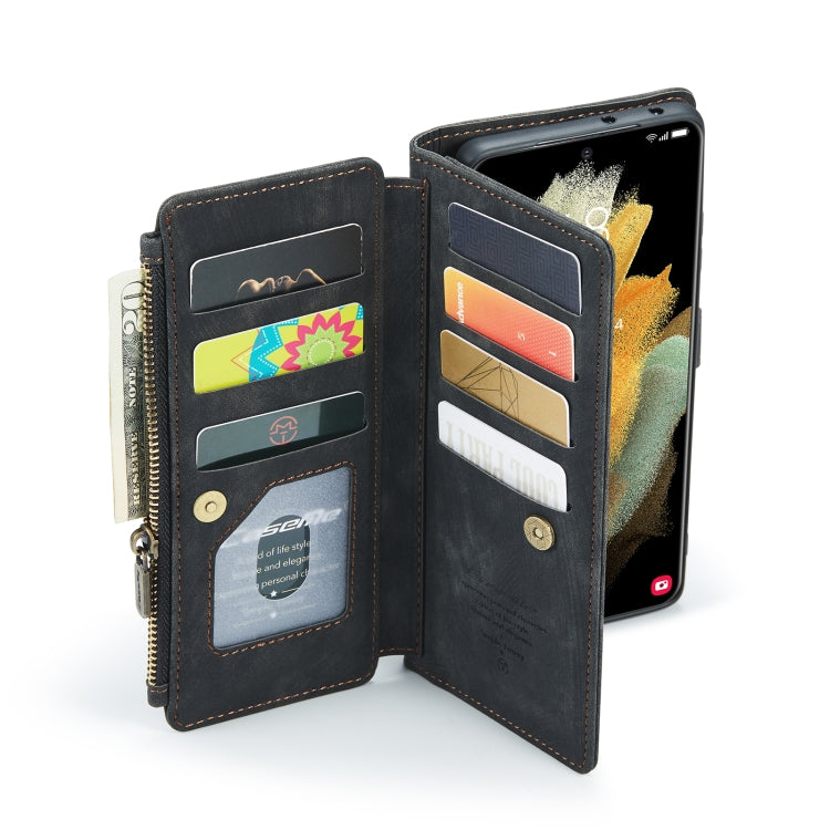 For Samsung Galaxy S21 Ultra 5G CaseMe-C30 PU + TPU Multifunctional Horizontal Flip Leather Case with Holder & Card Slot & Wallet & Zipper Pocket(Black)
