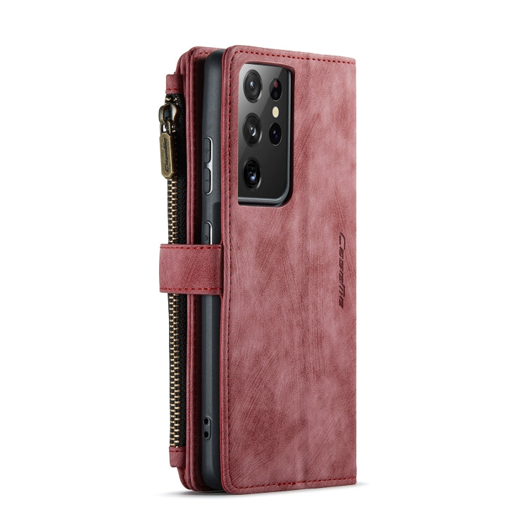 For Samsung Galaxy S21 Ultra 5G CaseMe-C30 PU + TPU Multifunctional Horizontal Flip Leather Case with Holder & Card Slot & Wallet & Zipper Pocket(Red)