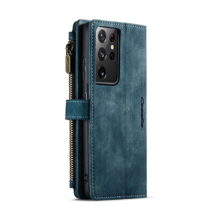 For Samsung Galaxy S21 Ultra 5G CaseMe-C30 PU + TPU Multifunctional Horizontal Flip Leather Case with Holder & Card Slot & Wallet & Zipper Pocket(Blue)