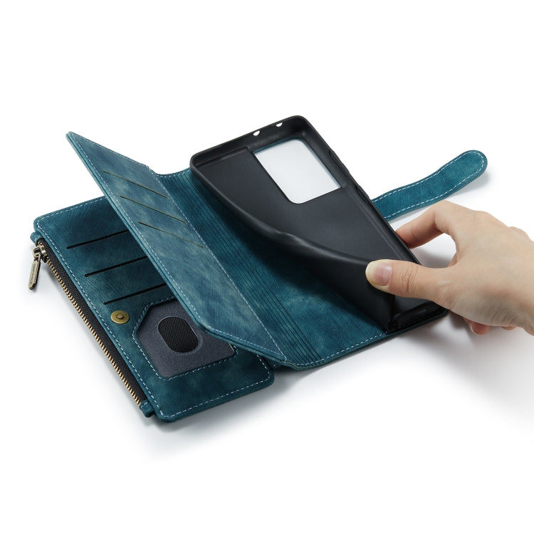 For Samsung Galaxy S21 Ultra 5G CaseMe-C30 PU + TPU Multifunctional Horizontal Flip Leather Case with Holder & Card Slot & Wallet & Zipper Pocket(Blue)