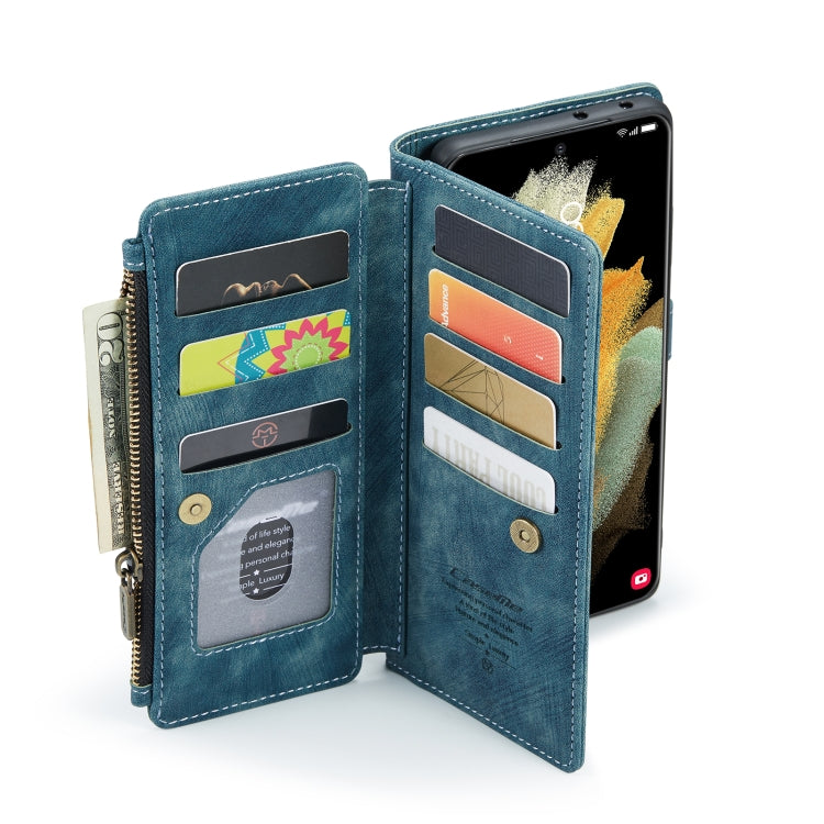 For Samsung Galaxy S21 Ultra 5G CaseMe-C30 PU + TPU Multifunctional Horizontal Flip Leather Case with Holder & Card Slot & Wallet & Zipper Pocket(Blue)