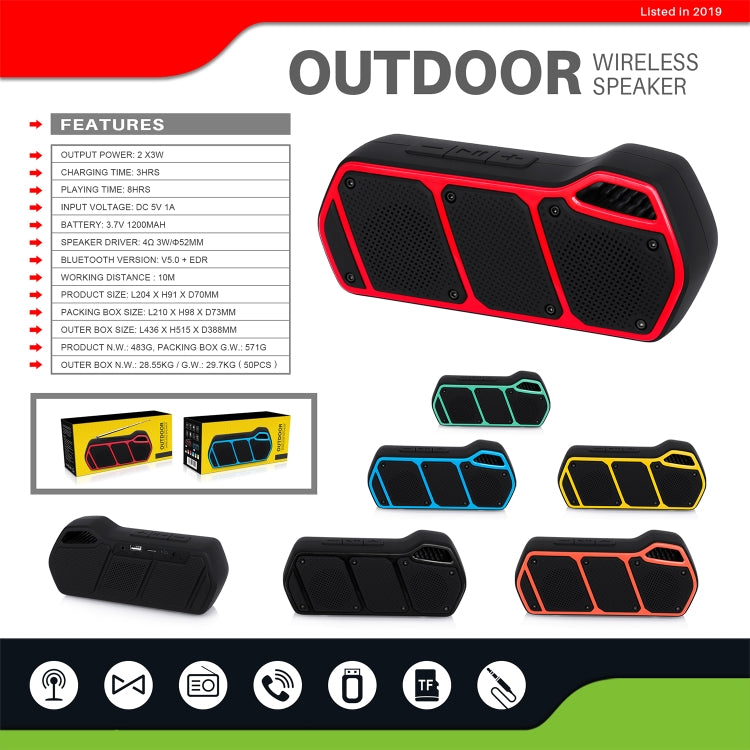 NewRixing NR-5011 Outdoor Portable Bluetooth Speakerr, Support Hands-free Call / TF Card / FM / U Disk(Black)