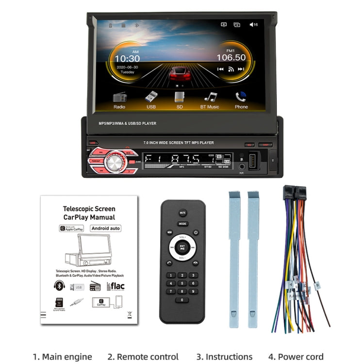 9601C HD 7 inch Universal Car Manually Retractable Screen MP5 Player with Carplay, Support FM & Bluetooth & TF Card