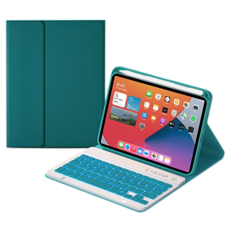 HK006D Square Keys Detachable Bluetooth Candy Color Keyboard Leather Tablet Case with Colorful Backlight & Holder for iPad mini 6(Dark Green)