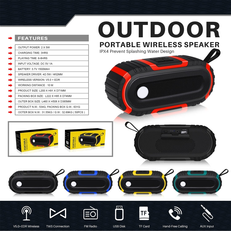 NewRixing NR-5016 Outdoor Splash-proof Water Bluetooth Speaker, Support Hands-free Call / TF Card / FM / U Disk(Blue)