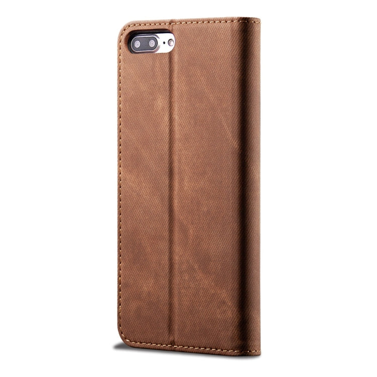 For iPhone 7 Plus / 8 Plus Denim Texture Casual Style Horizontal Flip Leather Case with Holder & Card Slots & Wallet(Brown)
