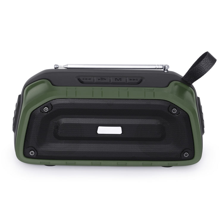 New Rixing NR-906FM TWS Water-resistant Bluetooth Speaker Support Hands-free Call / FM with Handle & Antenna(Army Green)