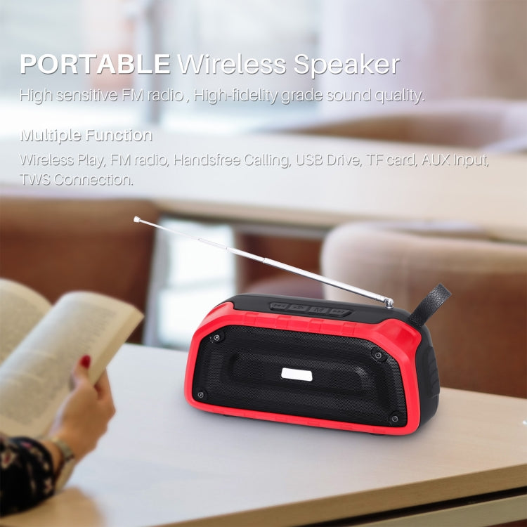 New Rixing NR-906FM TWS Water-resistant Bluetooth Speaker Support Hands-free Call / FM with Handle & Antenna(Red)