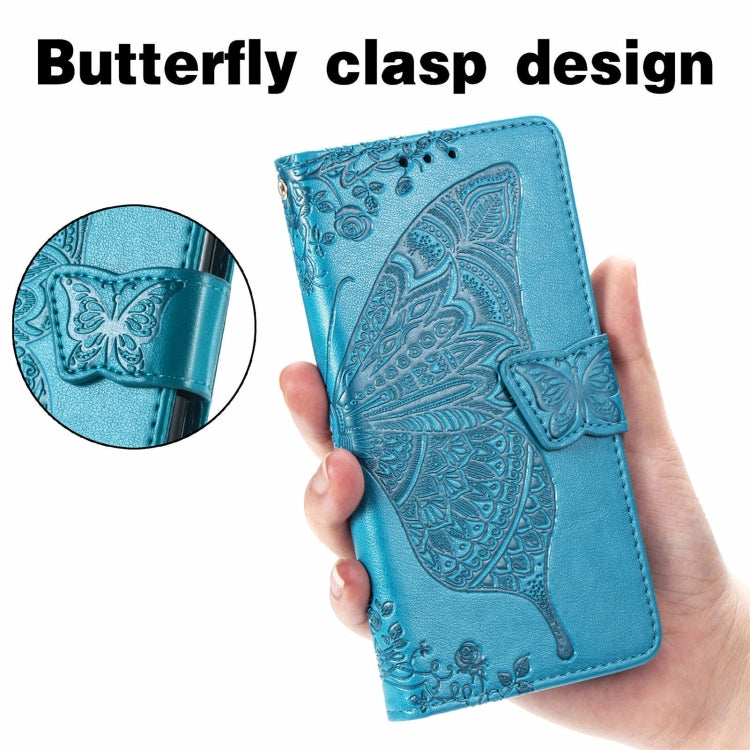 For Blackview A100 Butterfly Love Flower Embossed Horizontal Flip Leather Case with Holder & Card Slots & Wallet & Lanyard(Blue)