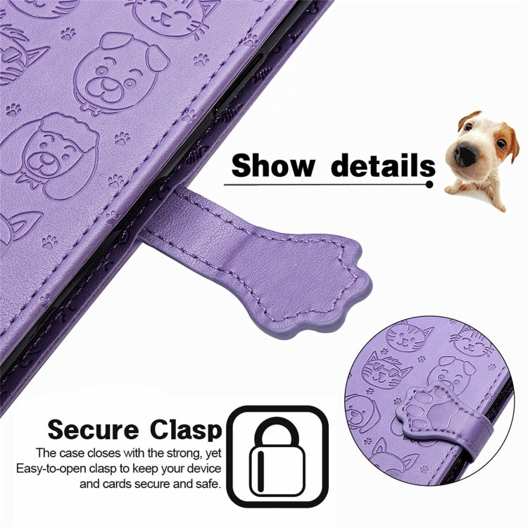 For Blackview A100 Lovely Cat and Dog Embossing Pattern Horizontal Flip Leather Case , with Holder & Card Slots & Wallet & Cartoon Clasp & Lanyard(Purple)