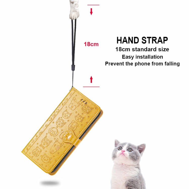 For Blackview A100 Lovely Cat and Dog Embossing Pattern Horizontal Flip Leather Case , with Holder & Card Slots & Wallet & Cartoon Clasp & Lanyard(Yellow)