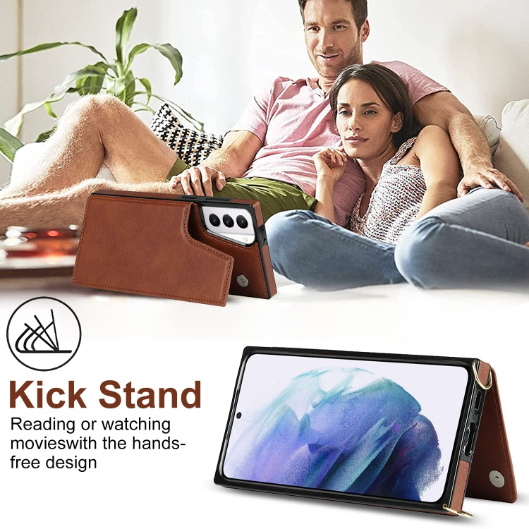 For Samsung Galaxy S21+ 5G Cross-body Square Double Buckle Flip Card Bag TPU+PU Case with Card Slots & Wallet & Photo & Strap(Brown)