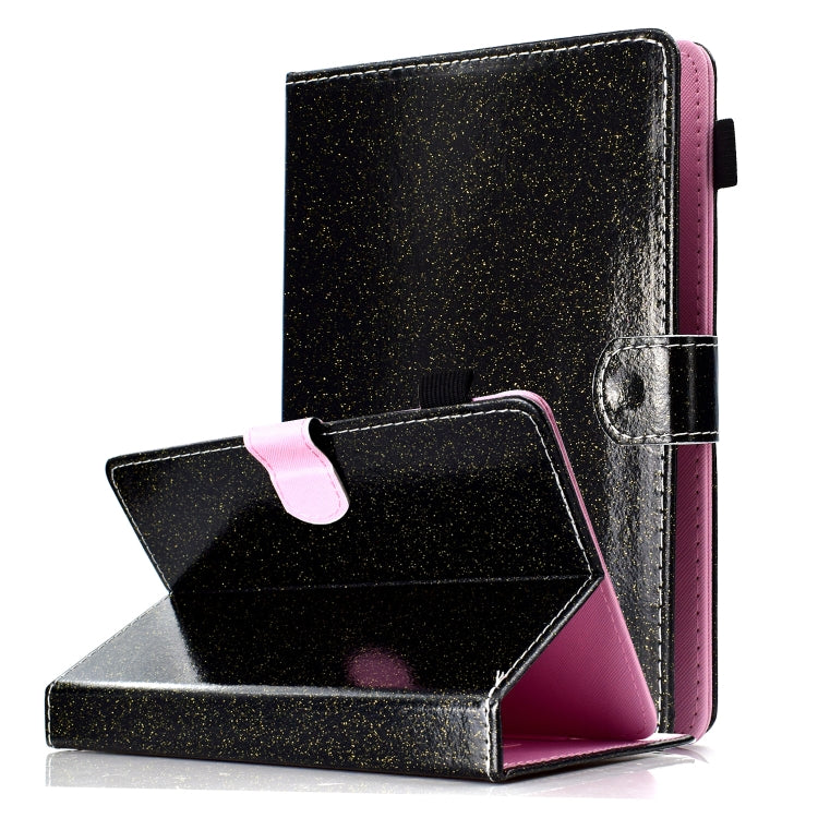 For 10 inch Tablet Varnish Glitter Powder Horizontal Flip Leather Case with Holder & Card Slot(Black)