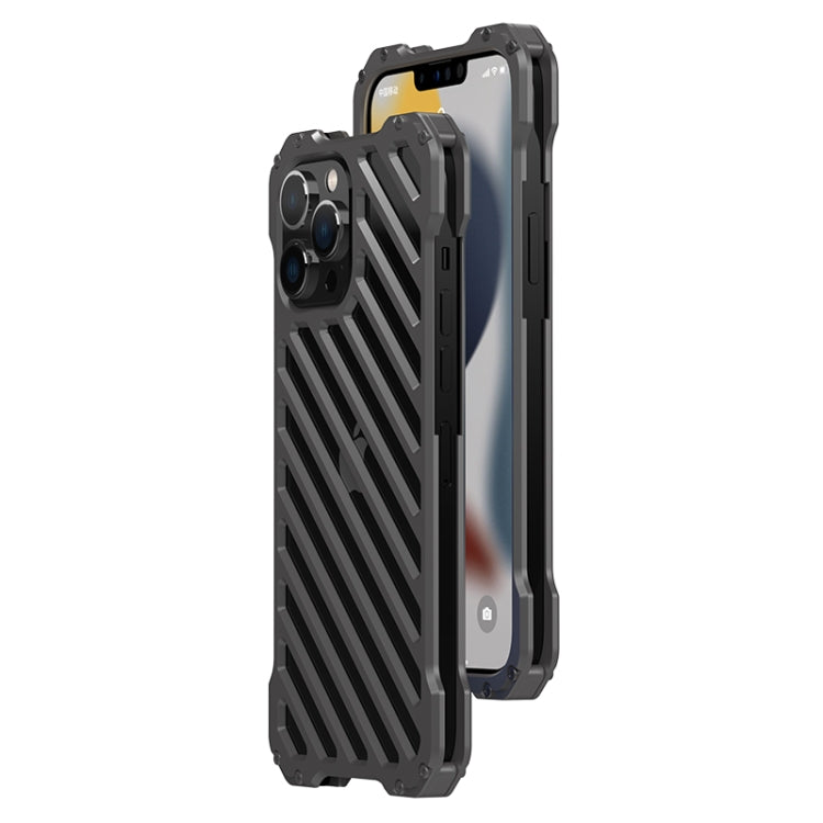 For iPhone 13 Pro R-JUST RJ-50 Hollow Breathable Armor Metal Shockproof Protective Case(Silver Grey)