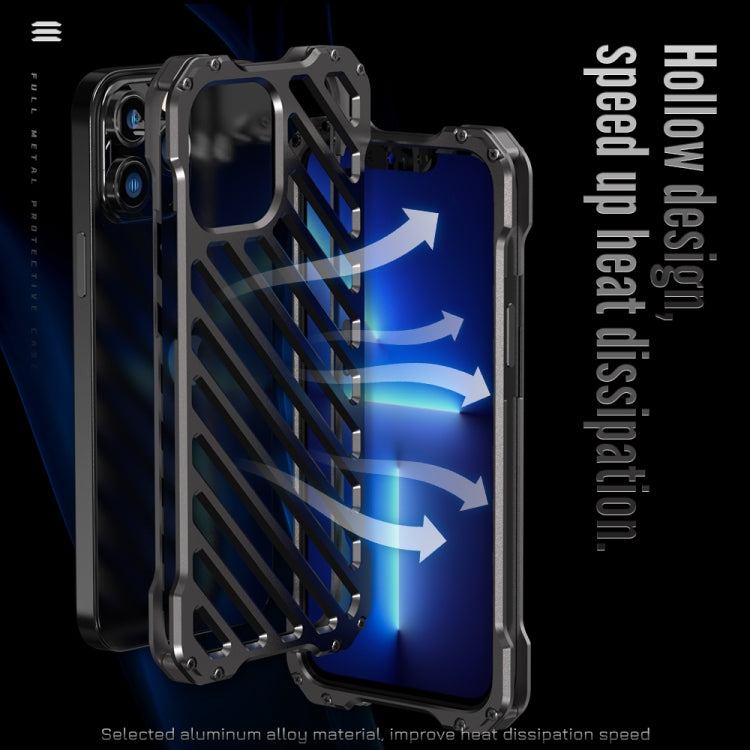 For iPhone 12 R-JUST RJ-50 Hollow Breathable Armor Metal Shockproof Protective Case(Silver Grey)