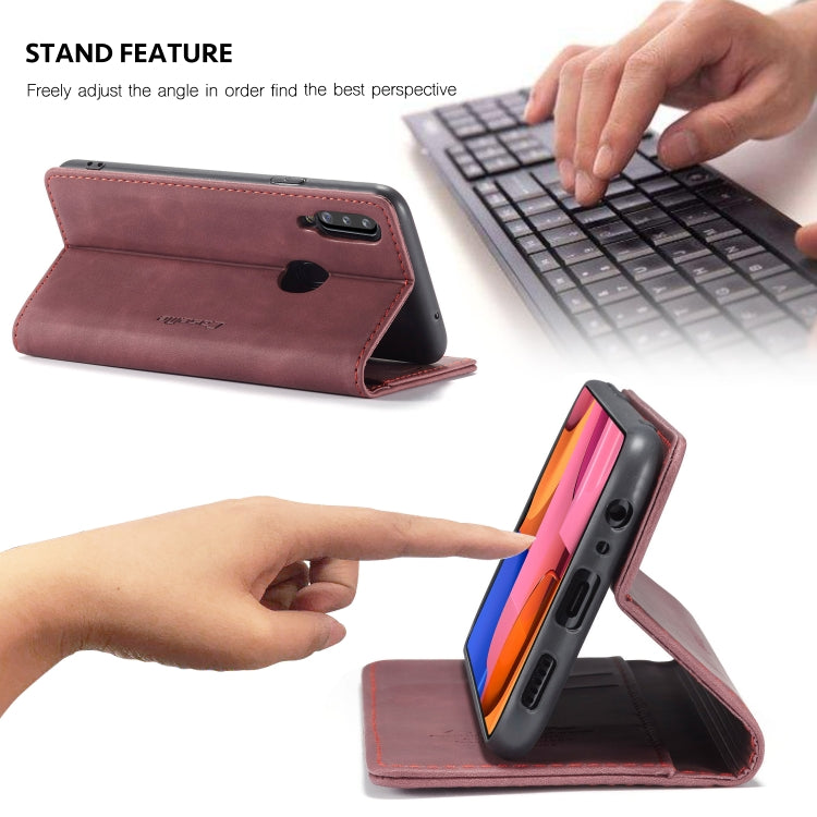 For Galaxy A20s CaseMe-013 Multifunctional Horizontal Flip Leather Case with Card Slot & Holder & Wallet(Wine Red)