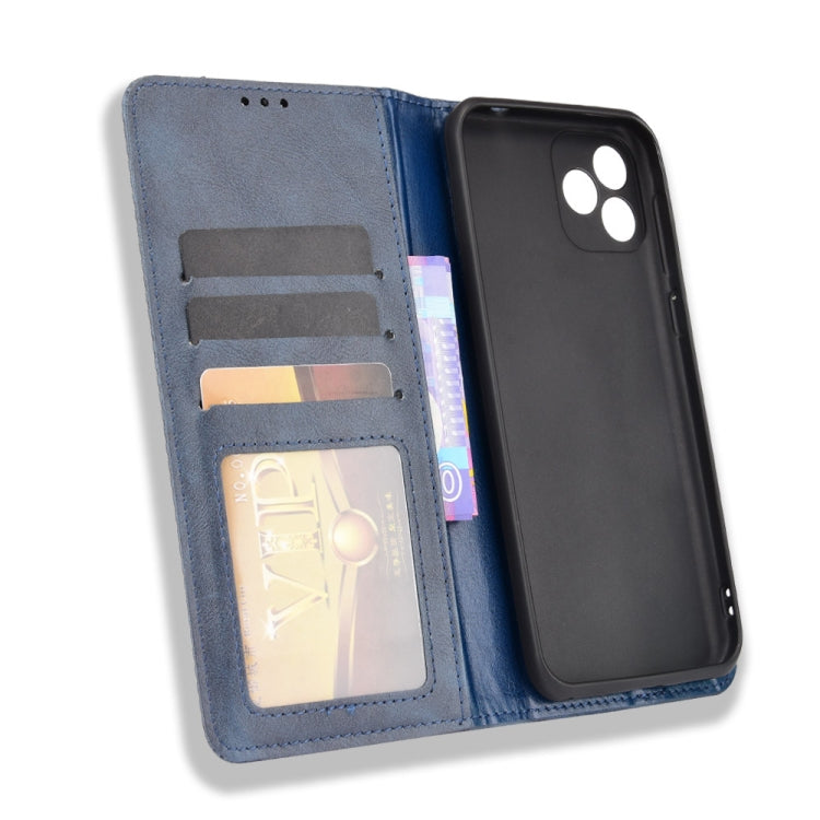 For Blackview Oscal C20 Magnetic Buckle Retro Crazy Horse Texture Horizontal Flip Leather Case with Holder & Card Slots & Photo Frame(Blue)