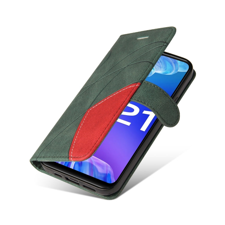 For vivo Y21 2020/Y21s/Y33s Dual-color Splicing Horizontal Flip PU Leather Case with Holder & Card Slots & Wallet(Green)