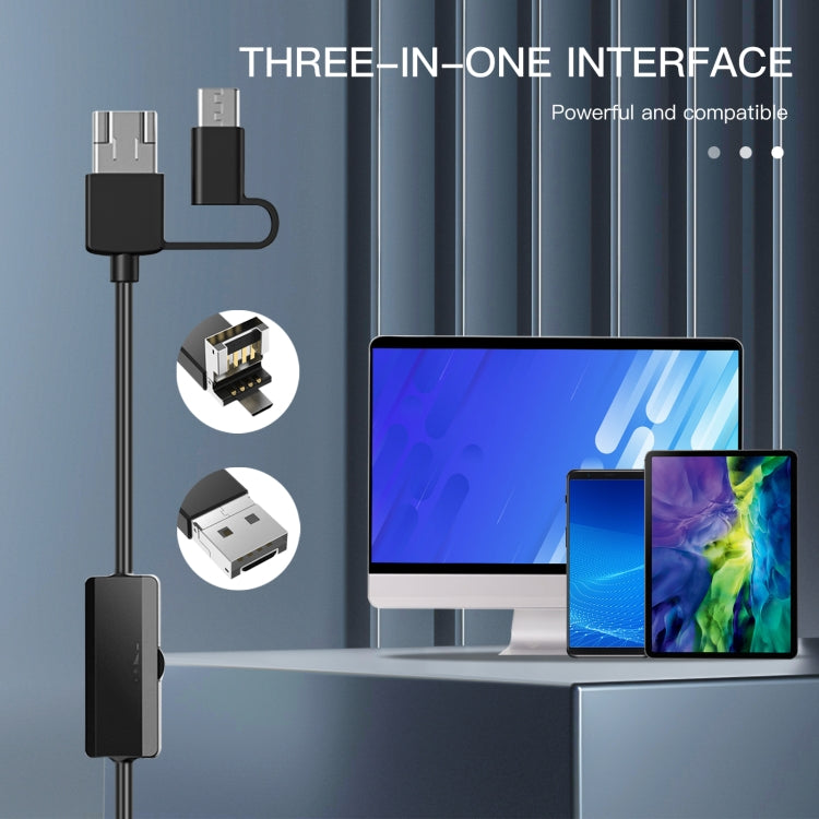 AN100 3 in 1 IP68 Water-resistant USB-C / Type-C + Micro USB + USB Dual Cameras Industrial Digital Endoscope with 9 LEDs, Support Android System, Lens Diameter: 8mm, Length:1m Soft Cable