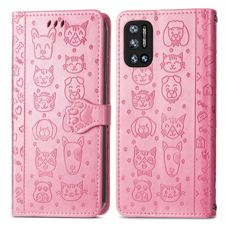 For Doogee N40 Pro Cat and Dog Embossed Horizontal Flip Phone Leather Case with Holder & Card Slot & Wallet & Lanyard(Pink)