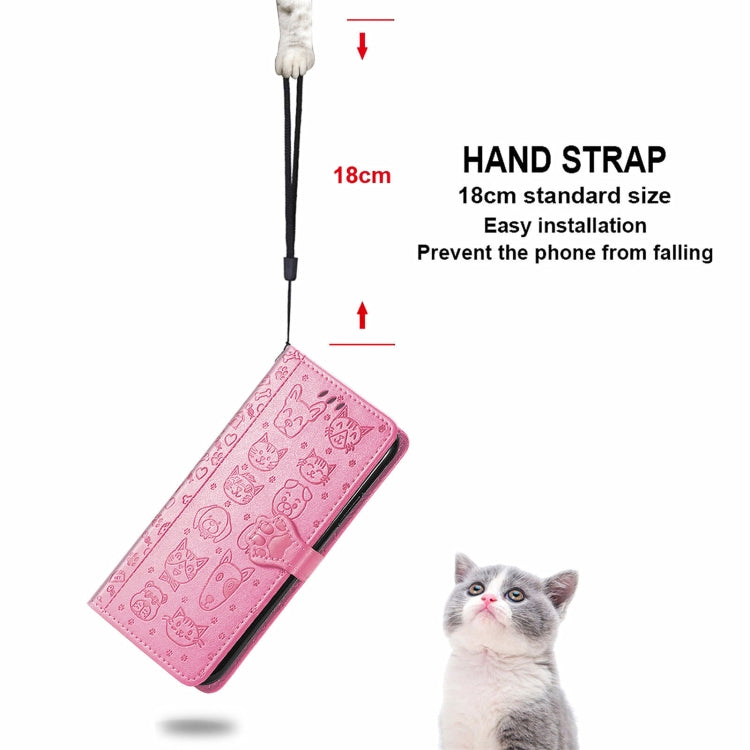 For Doogee N40 Pro Cat and Dog Embossed Horizontal Flip Phone Leather Case with Holder & Card Slot & Wallet & Lanyard(Pink)